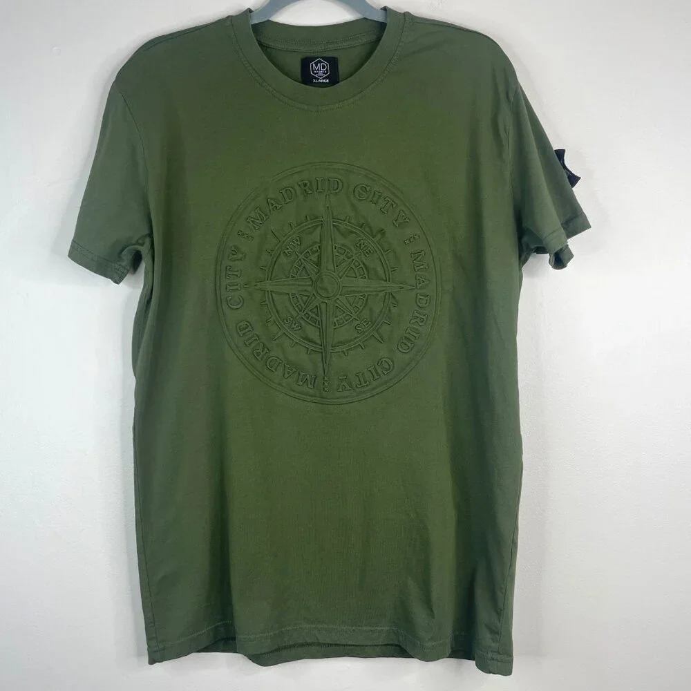 Madrid Designs Shirt Mens XLarge Green Embossed Compass Patch Detail Pullover